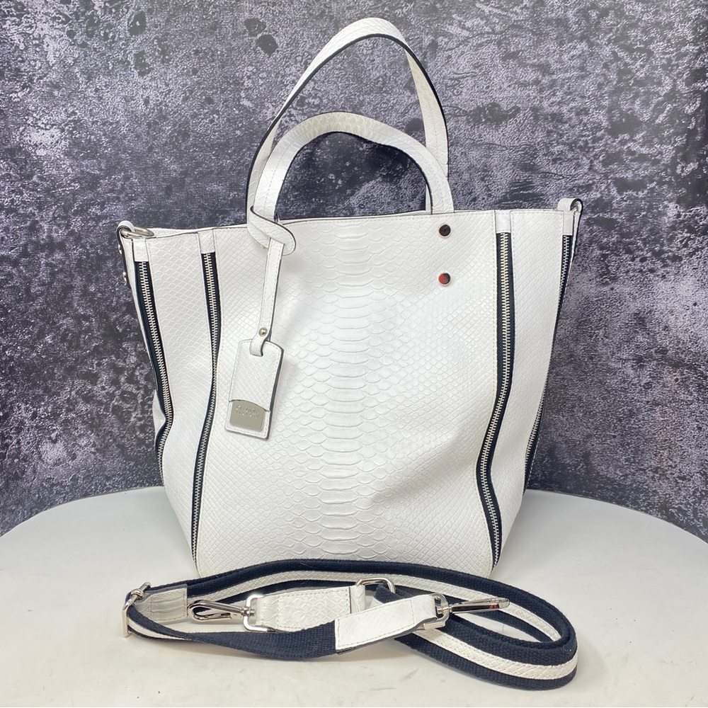 White Textured Tote Bag with Removable Strap